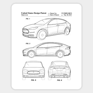 Tesla Model S Patent - Tesla Art - Black And White Sticker